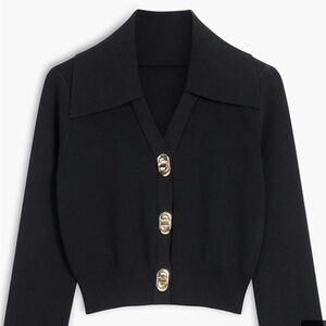 Knit collard sweater with gold buttons